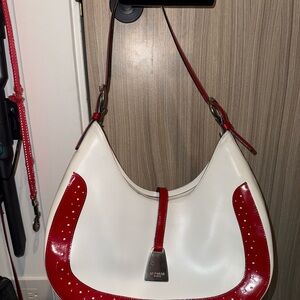 Elegant White and Red Hobo Bag